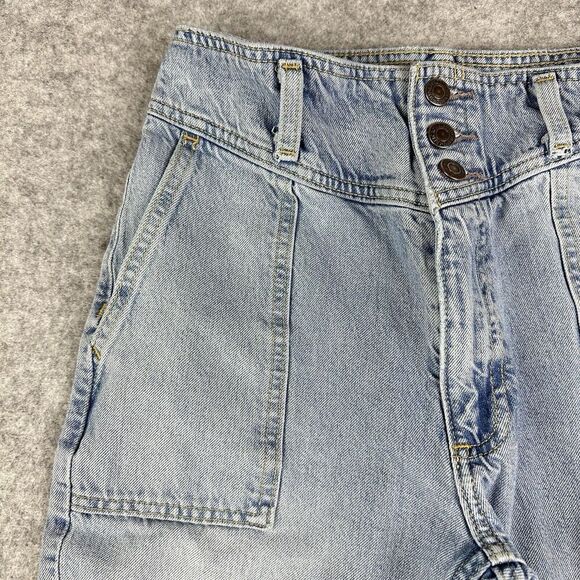 Abercrombie Fitch Bareback Jeans Womens 25 Front Yoke Light Wash Raw Uneven Hem* - Picture 3 of 16